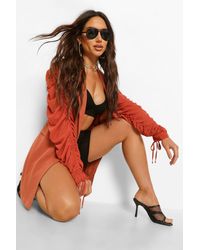 Boohoo Blazer in chiffon con maniche increspate - Arancione