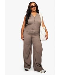 Boohoo - Plus Crinkle Plisse Elasticated Wide Leg Trouser - Lyst