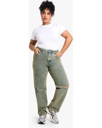 Boohoo - Plus Basics High Waisted Straight Leg Ripped Knee Jeans - Lyst