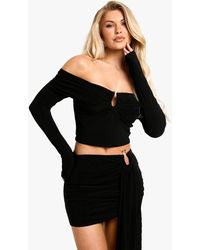 Boohoo - Slinky V Bar Detail Drape Mini Skirt - Lyst