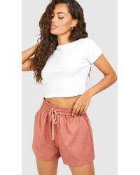 Boohoo - Linen Look Tie Waist Relaxed Fit Shorts - Lyst