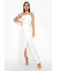 Boohoo Bandeau Wrap Detail Split Maxi Bridesmaid Dress - White