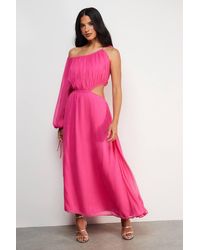 Warehouse - Chiffon One Shoulder Balloon Sleeve Cut Out Midi Dress - Lyst