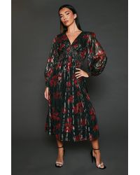 Dorothy Perkins - Floral V Neck Metallic Midi Dress - Lyst