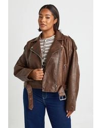 Boohoo - Plus Vintage Faux Leather Crop Biker Jacket - Lyst