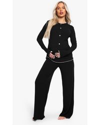 Boohoo - Maternity Contrast Detail Rib Button Down Top & Trouser Pj Set - Lyst