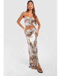 Boohoo - Foil Maxi Skirt With Back Strap Detail - Lyst