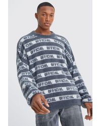 BoohooMAN - Flauschiger Oversize Pullover mit Official-Streifen - Lyst