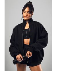 Boohoo - Funnel Neck Zip Through Oversized Bomber Sweatshirt - Lyst