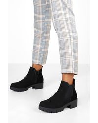 Boohoo Womens Wide Fit Chunky Cleated Heel Chelsea Boots in Black - Lyst