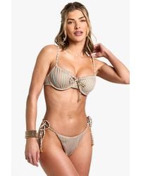 Boohoo - Multicoloured Stripe Tie Front Underwired Bikini Top & Tie Side Bikini Bottoms Set - Lyst