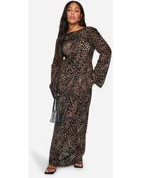 Boohoo - Leopard Devore Low Back Maxi Dress - Lyst