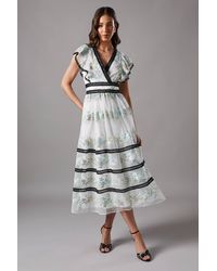 Coast - Floral Embroidered Chiffon Dress With Lace Trims - Lyst