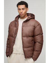 BoohooMAN - Regular Fit Pu Panelled Hooded Puffer Jacket - Lyst