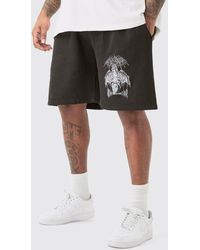 Boohoo - Plus Oversized Fit Gothic Print Jersey Shorts - Lyst
