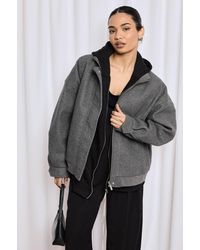Boohoo - Oversized Funnel Neck Wool Look Bomber Jacket - Lyst