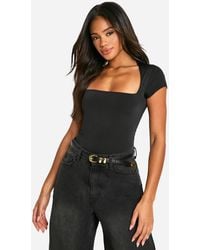 Boohoo - Double Layer Slinky Square Neck Cap Sleeve One Piece - Lyst