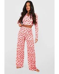 Boohoo - Strawberry Print Button Front Long Sleeve Top & Trousers Pyjama Set - Lyst