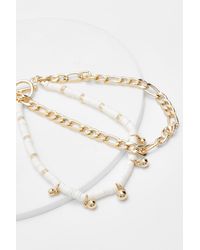 Boohoo - White Bead And Chain Charm Anklet - Lyst