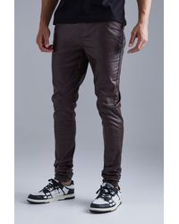 BoohooMAN - Tall Skinny Stacked Coated Twill Trouser - Lyst