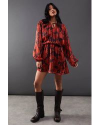 Warehouse - Print Shadow Stripe Volume Sleeve Mini Dress - Lyst