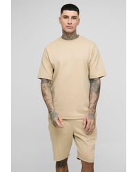 BoohooMAN - Tall Regular Fit T-shirt And Pintuck Short Interlock Set - Lyst