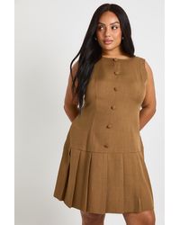 Boohoo - Plus Woven Button Down Pleated Skater Dress - Lyst