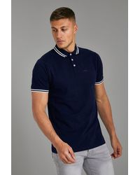 BoohooMAN - Slim Fit Man Signature Tipped Pique Polo - Lyst