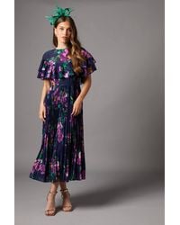 Coast - Cape Sleeve Chiffon Midi Dress With Pleated Skirt - Lyst