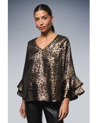 Wallis - Metallic Leopard Flute Sleeve Top - Lyst