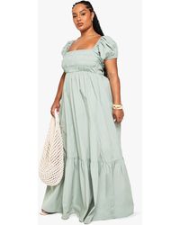 Boohoo - Plus Cotton Poplin Puff Sleeve Maxi Dress - Lyst