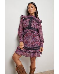 Oasis - Petite Ruched Bodice Trim Detail Mini Dress - Lyst