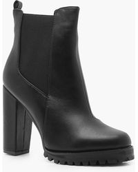 chunky cleated heel chelsea boots boohoo