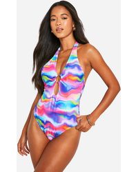 Boohoo - Marble O-Ring Cut Out Swimsuit - Lyst