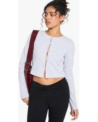 Boohoo - Waffle Button Front Scoop Neck Top - Lyst