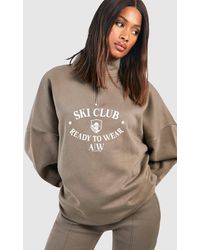 Boohoo - Ski Club Slogan Oversized Half Zip Sweatshirt - Lyst