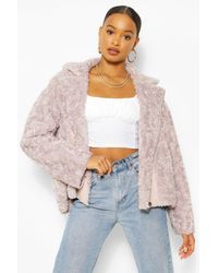 Boohoo Womens Aviator-Jacke Aus Teddy-Kunstpelz In Übergröße - Lila