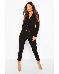 Boohoo Double Breasted Blazer And Trouser Suit Set - Black