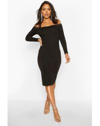 Boohoo Womens Lace Detail Bardot Midi Dress - Schwarz