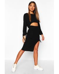 Boohoo Womens Zweiteiler mit gerafften Ärmeln und Rock - Schwarz