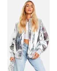 Boohoo - Metallic Oversized Faux Leather Bomber Jacket - Lyst