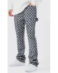 BoohooMAN - Tall Fixed Waist Slim Flare Checked Tapestry Gusset Trouser - Lyst