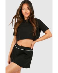 Boohoo - Black Contrast Binding Mini Tennis Skirt - Lyst
