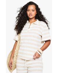 Boohoo - Plus V Neck Collared Knitted Top - Lyst