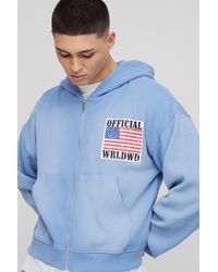 BoohooMAN - Shrunken Fit Waffle Sun Fade Printed Zip Through Hoodie - Lyst