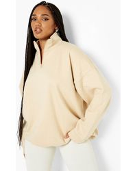 Boohoo Plus Oversized Half Zip Sweater - Natural