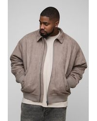 Boohoo - Plus Faux Suede Boxy Oversized Harrington Jacket - Lyst