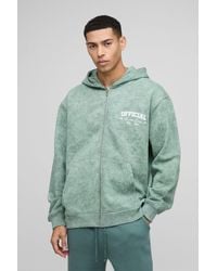 Boohoo - Sudadera Oversize Official Desteñida Con Capucha Y Cremallera - Lyst