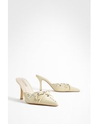 Boohoo - Bow Eyelet Detail Low Stiletto Heeled Court Mules - Lyst