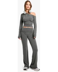 Boohoo - Basic Marl Fold Over Flare Trouser - Lyst